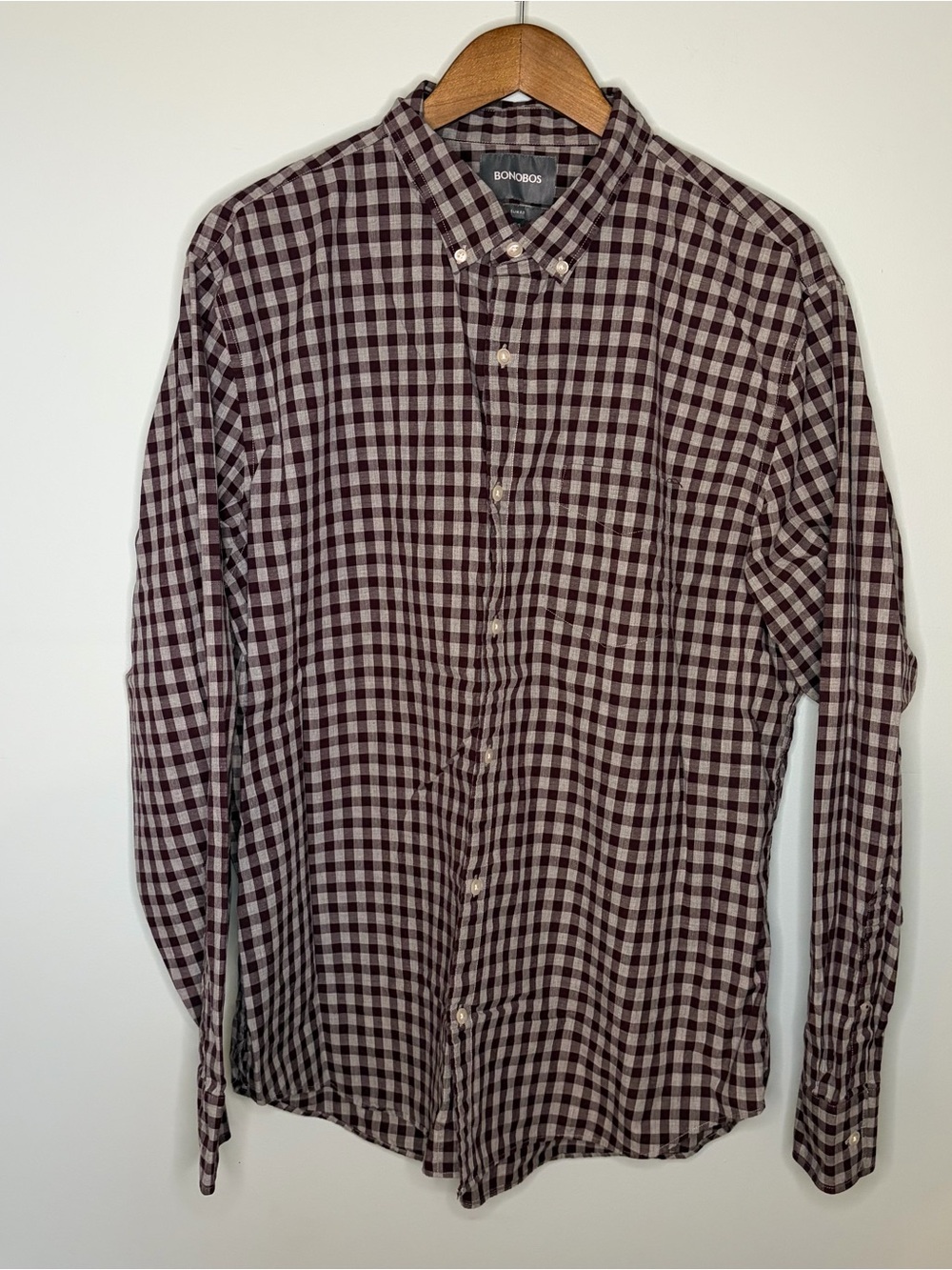 Men's Bonobos Burgundy and Gray Gingham Button-Down Shirt (Size XXL Slim fit)